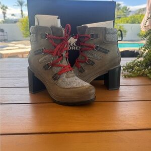 Sorel Blake Lace Quarry Block Heel Winter Booties Size 8.5